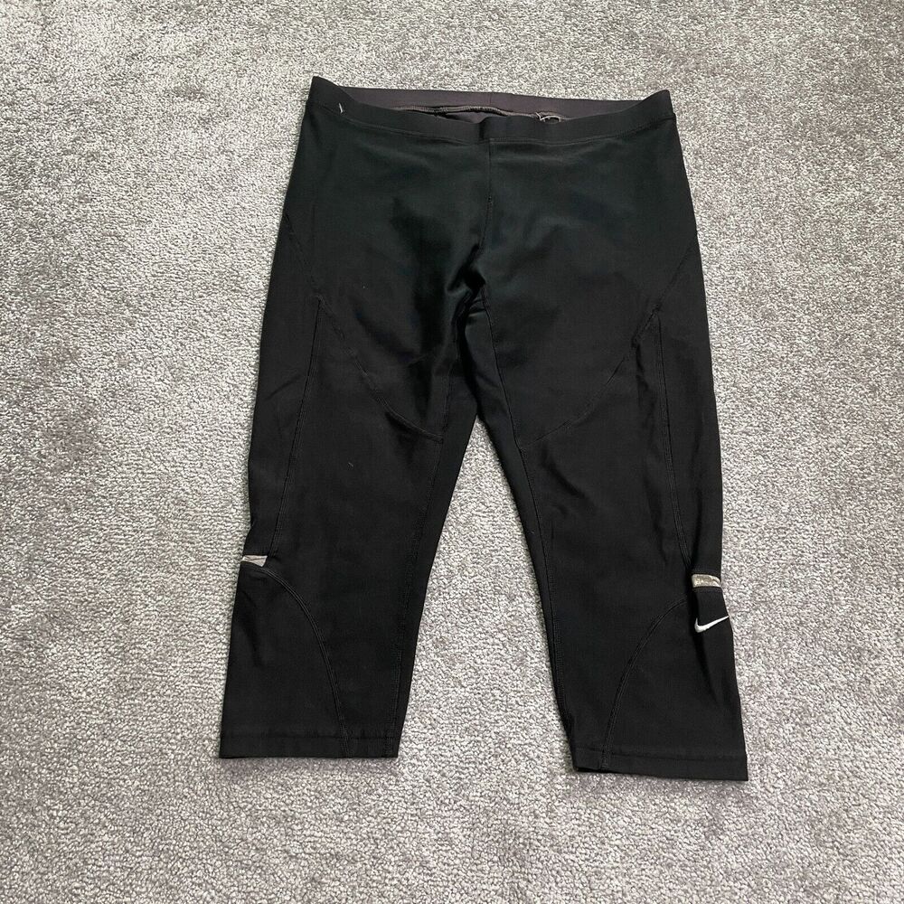 Nike Dri-Fit Cropped Compression Leggings Womens Medium Black Yoga Active 31x18